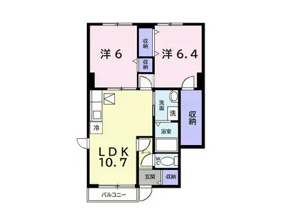 アヴニールII(2LDK/1階)の間取り写真