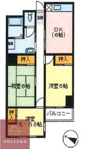 佐井寺ハイツ(3DK/4階)の間取り写真