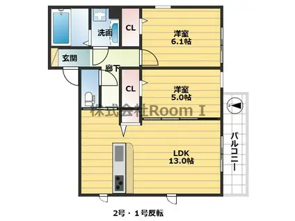 ヴィルフランシュ上本町(2LDK/3階)の間取り写真