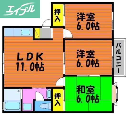 グリーンパーク西辛川B(3LDK/2階)の間取り写真