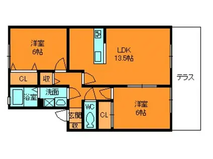 グリーンヴィレッジあい(2LDK/1階)の間取り写真
