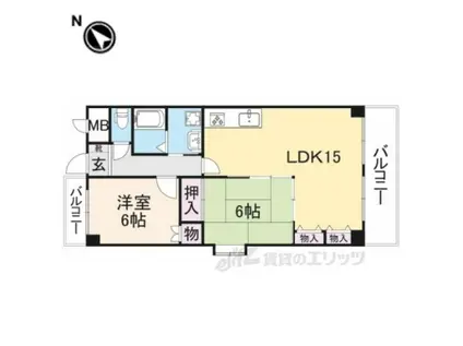 ベルデ帝塚山(2LDK/3階)の間取り写真