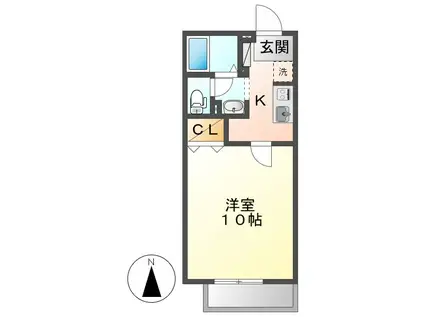 秋桜 B棟(1K/1階)の間取り写真