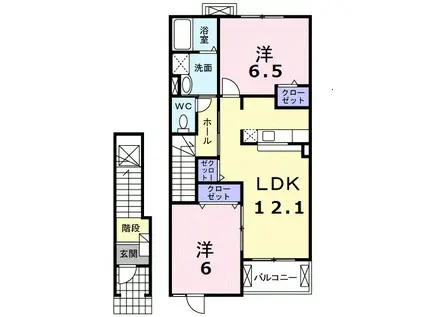 プラシード・ユダII(2LDK/2階)の間取り写真
