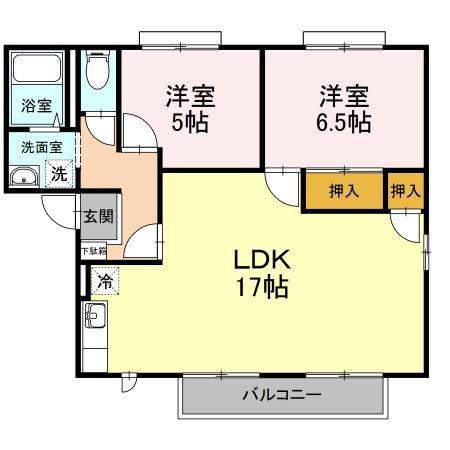 サラダ村 A棟(2LDK/2階)の間取り写真