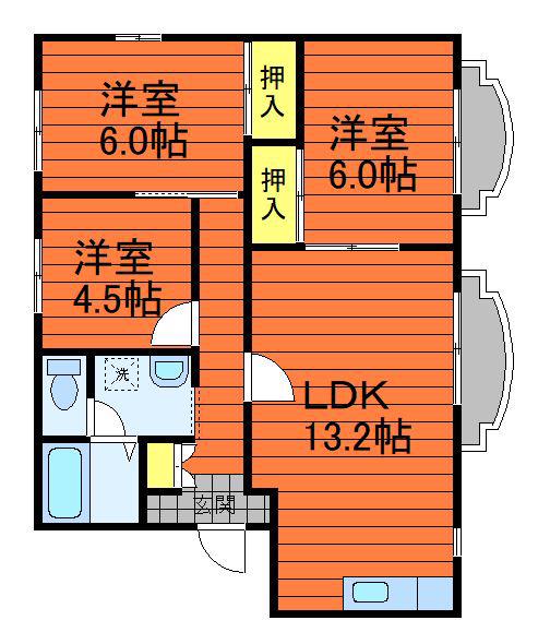 星の郷コーポ C棟(3LDK/2階)の間取り写真