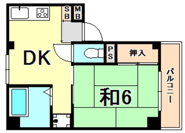 MFハイツ熊内(1DK/3階)の間取り写真