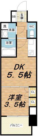 ソルレヴェンテ北堀江Q(1DK/15階)の間取り写真