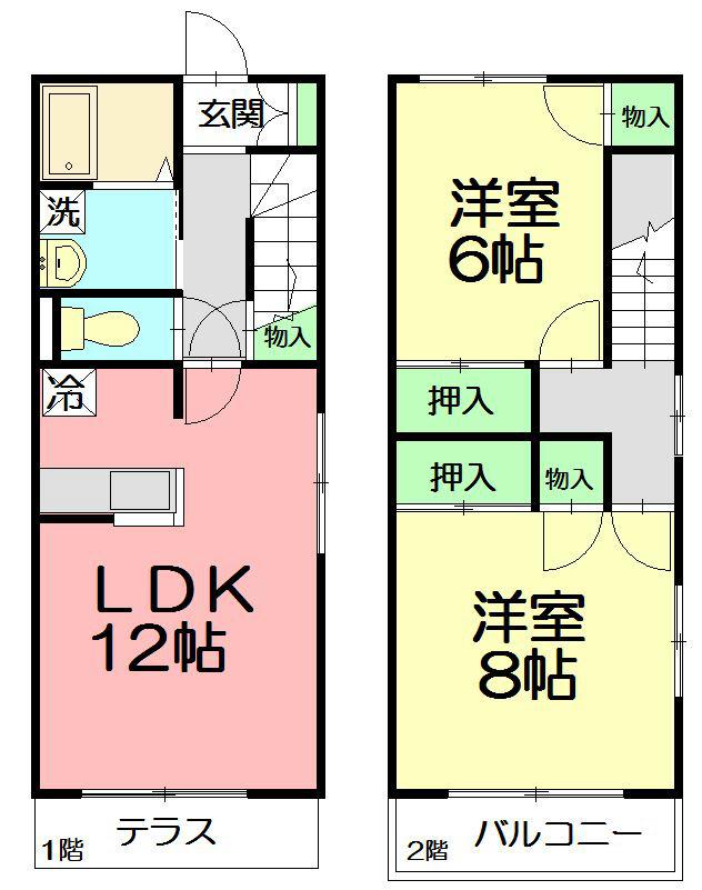 ヴィラ境川(2LDK/1階)の間取り写真