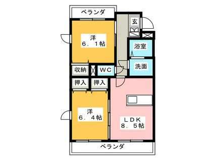 メルベーユII(2LDK/1階)の間取り写真