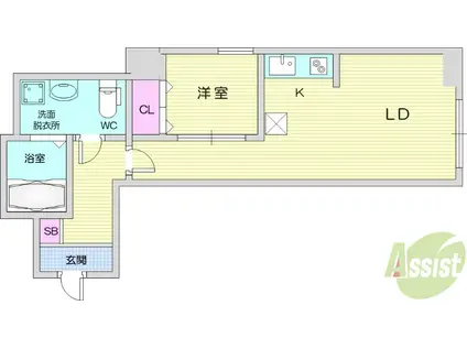 メリディアン川平参番館(1LDK/3階)の間取り写真