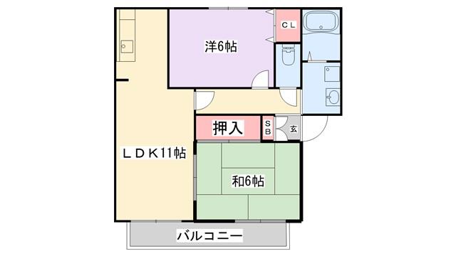 クィーンズ ヒル B(2LDK/2階)の間取り写真
