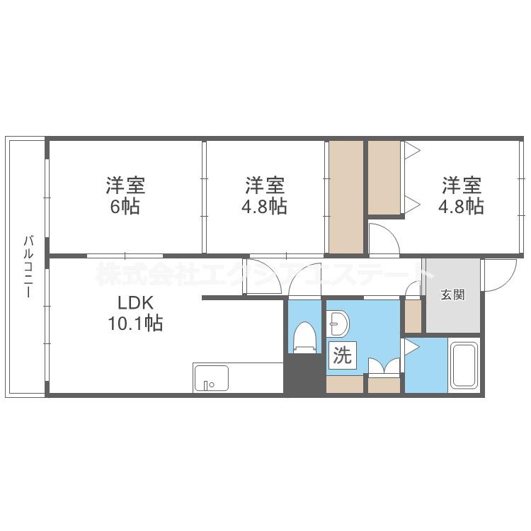 グランデージ住之江(3LDK/12階)の間取り写真