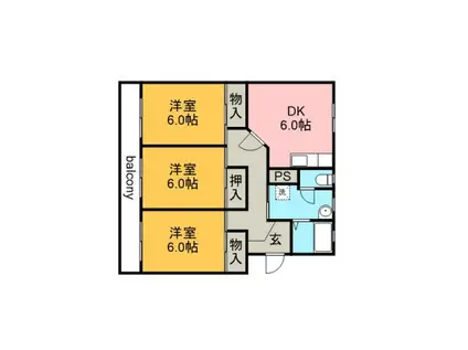 衣浦マンションC棟(3DK/1階)の間取り写真