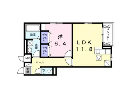 カレント ヴィラ 希(1LDK/3階)の間取り写真