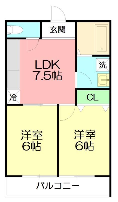 ブライティア二宮(2DK/3階)の間取り写真