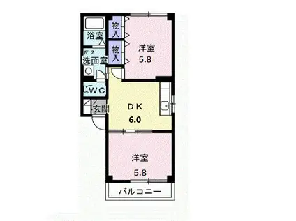 レインボ- ビレッジII(2DK/1階)の間取り写真