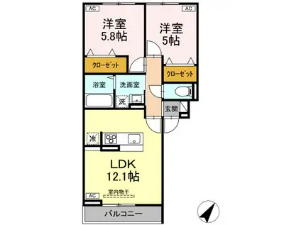 ディールーム エヌ(2LDK/3階)の間取り写真