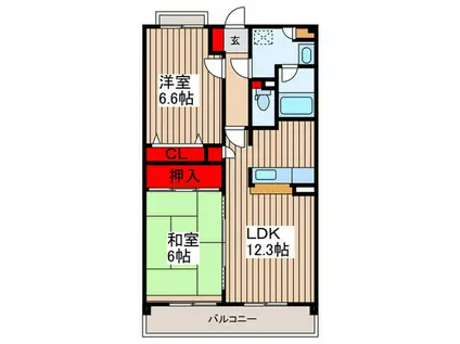 キングホームズ1番館A棟(2LDK/2階)の間取り写真