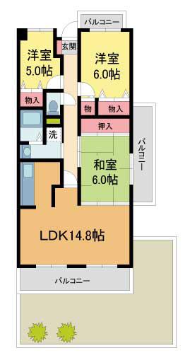 サーパス宝塚(3LDK/1階)の間取り写真