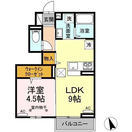 D-ROOM篭田(1LDK/1階)の間取り写真
