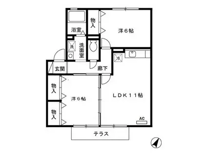 ディアコート佐土原(2LDK/2階)の間取り写真