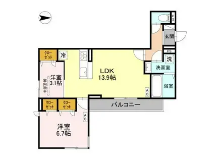 D-ROOM東花園(2LDK/3階)の間取り写真