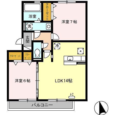 パルテール(2LDK/2階)の間取り写真