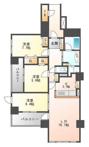 グランドメゾン百道浜オーシャン&フォレスト(3LDK/25階)の間取り写真