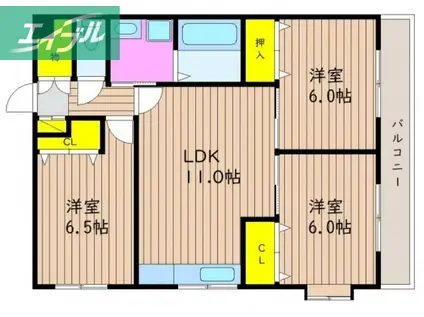 ピレニーズ奥田(3LDK/2階)の間取り写真