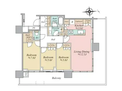 HARUMI FLAG SUN VILLAGE T棟(3LDK/18階)の間取り写真