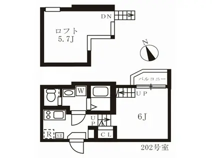 グランハイム車道(1K/2階)の間取り写真