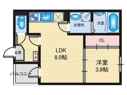 Y&C高畑(1LDK/2階)の間取り写真