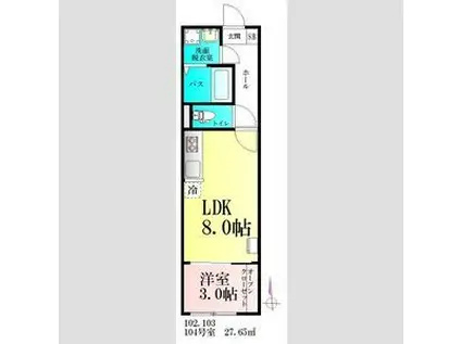 AMELO台原(1LDK/1階)の間取り写真