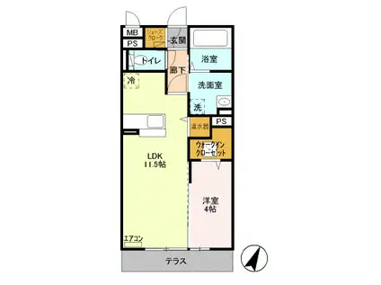 ＪＲ中央線 日野駅(東京) 徒歩11分 3階建 築16年(1LDK/1階)の間取り写真