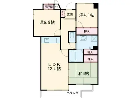 サニーヒル会瀬 2号館(3LDK/4階)の間取り写真