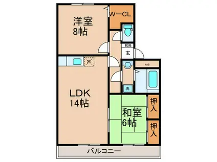 バティール西小森野 A棟(2LDK/3階)の間取り写真