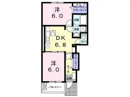 フォレストヒルA(2DK/1階)の間取り写真