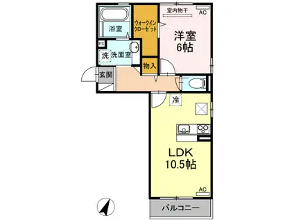 アコールジェンテ A棟(1LDK/1階)の間取り写真