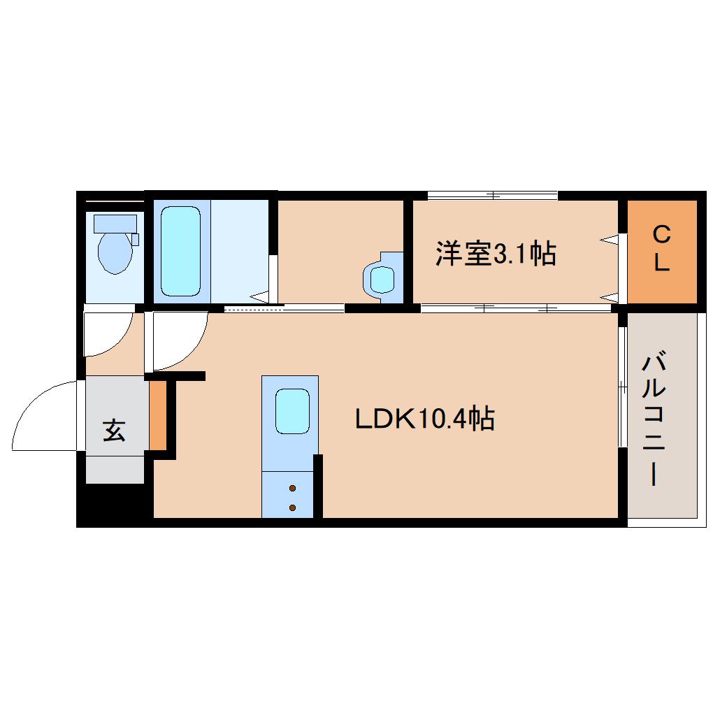 VALTERRA天理(1LDK/2階)の間取り写真