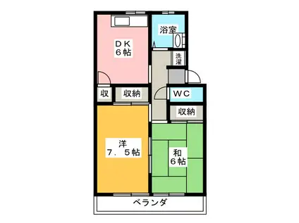 プレジールK(2DK/2階)の間取り写真