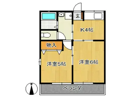 名鉄河和線 南加木屋駅 徒歩17分 2階建 築31年(2K/2階)の間取り写真
