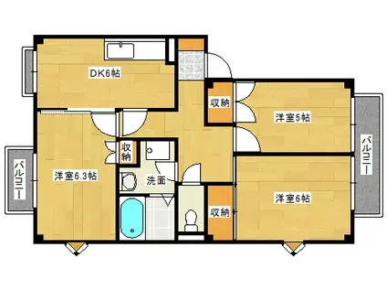 スクウェアガーデン緑井(3DK/2階)の間取り写真