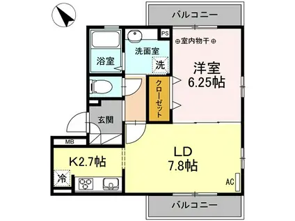 リヴェール苗(1LDK/2階)の間取り写真