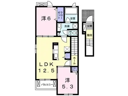 ルピナスII(2LDK/2階)の間取り写真