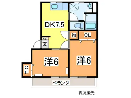 ピュアタウンB(2DK/1階)の間取り写真