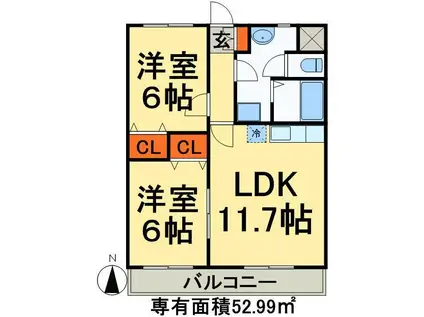 ブラウンヒル(2LDK/1階)の間取り写真