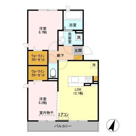 グリシーヌフルール(2LDK/3階)の間取り写真