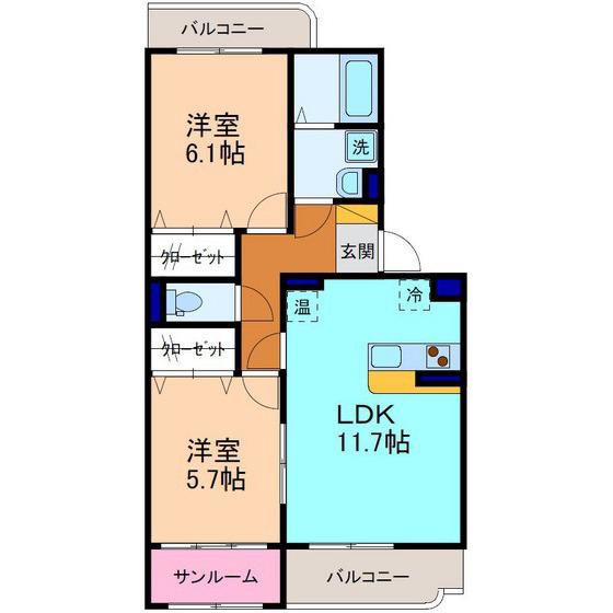 グランシャリオ(2LDK/2階)の間取り写真