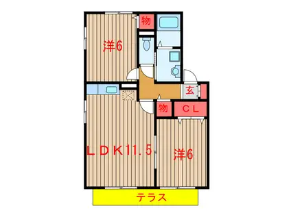 カームヒルズA(2LDK/1階)の間取り写真